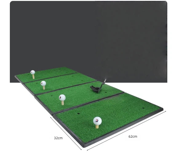 Golf swing practice mat 4-hole detail of rubber tee insertion points
