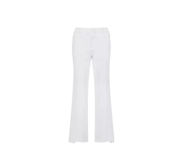 St Andrews Women's Slim-Fit Flare Golf Pants — waistband and button closure detail