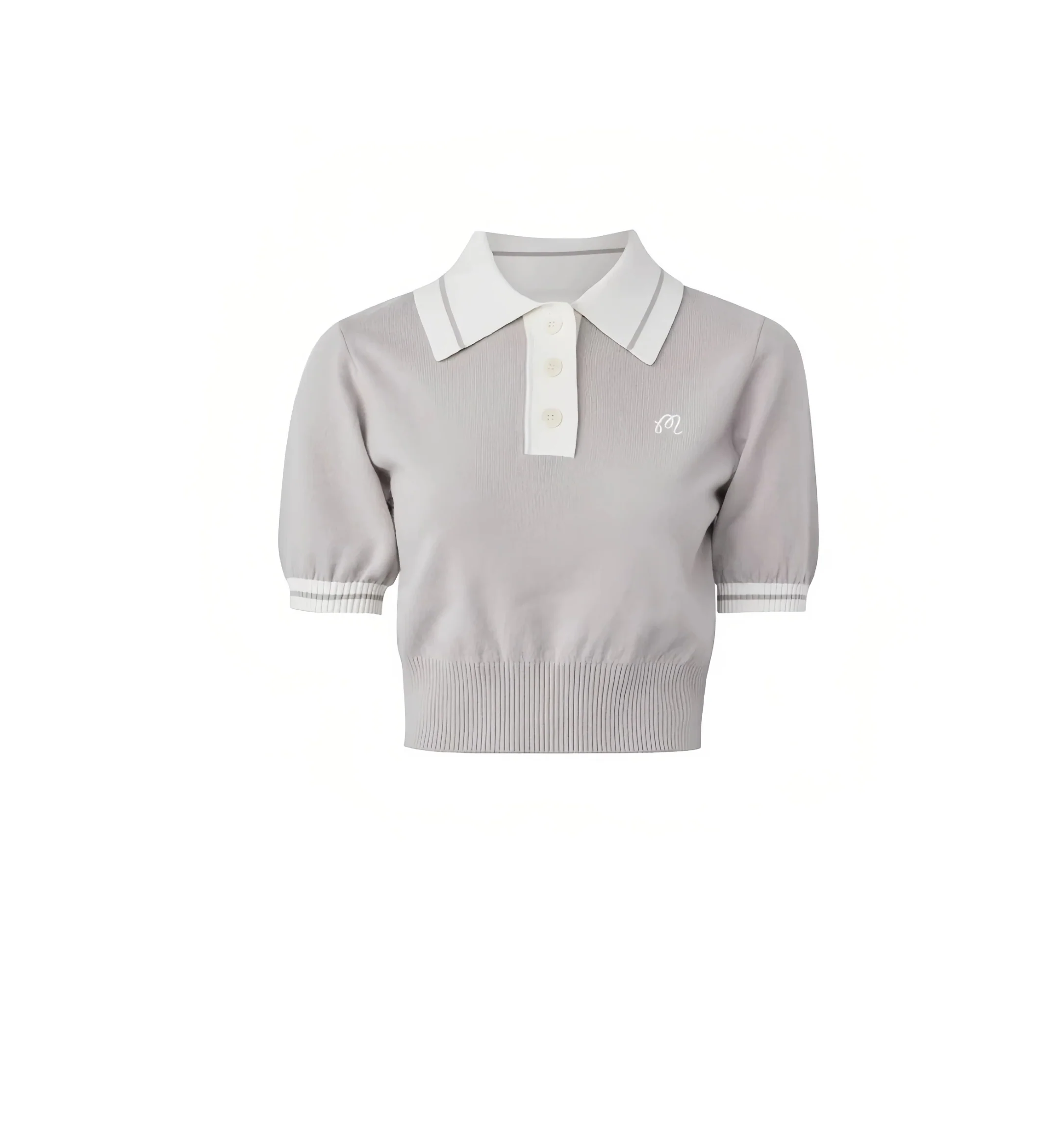 Malbon Women Golf Knit Polo Shirt Embroidered Tee Grey front view