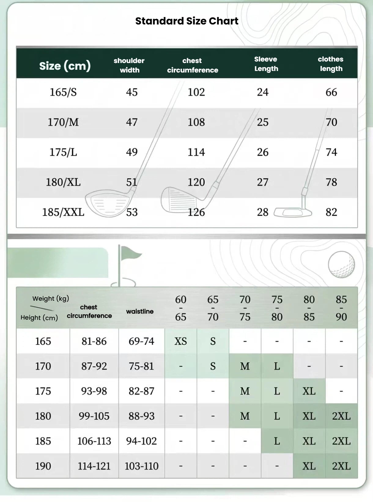 Forden Golf 남성 아이스실크 퀵드라이 스컬 모크넥 셔츠 사이즈 차트