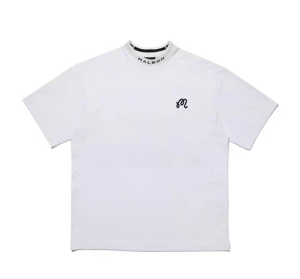 Malbon men's relaxed-fit cotton crewneck golf T-shirt in White, front view