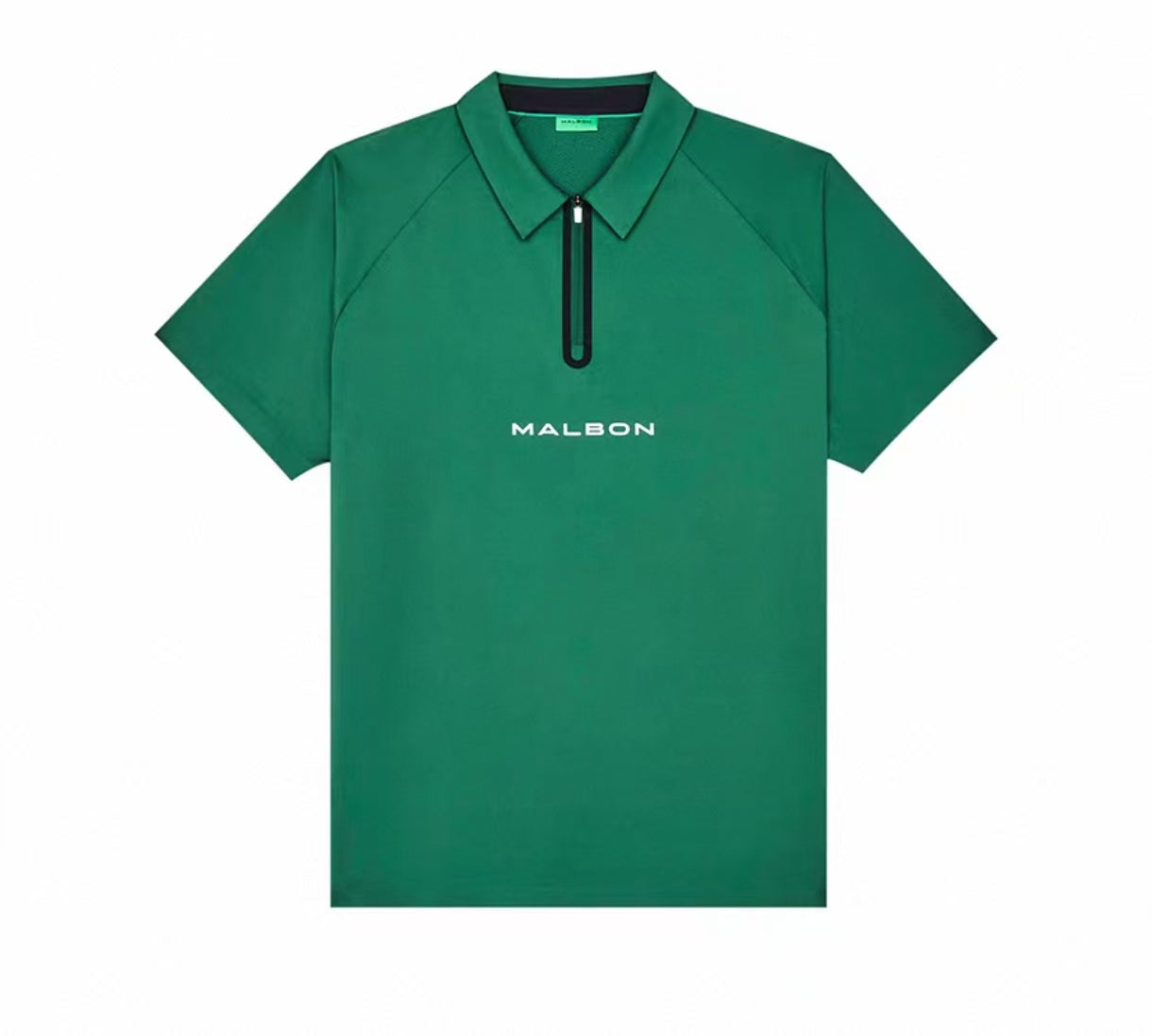 Malbon Golf 쿼터 지퍼 골프 폴로 셔츠 그린 정면
