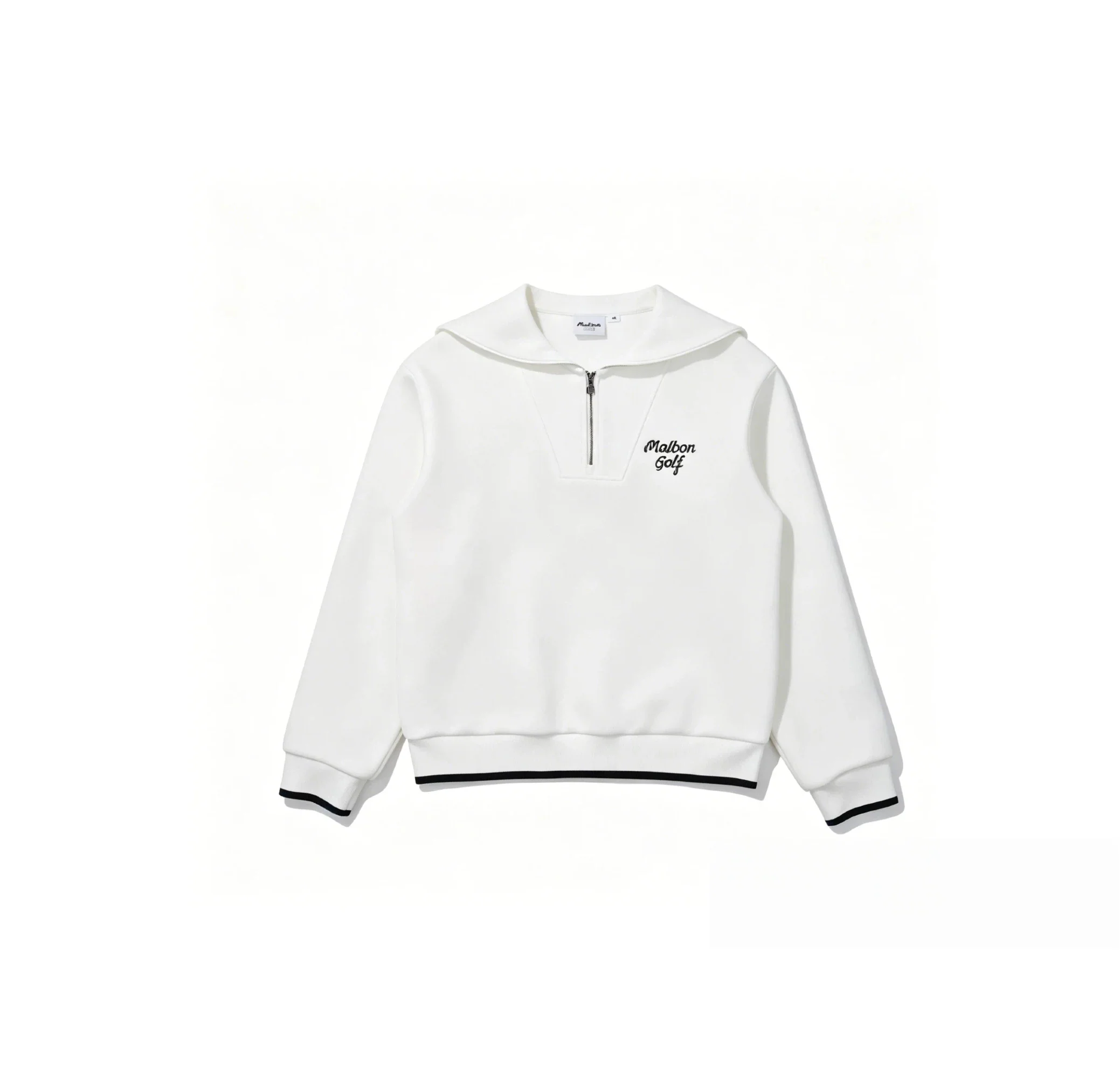 Malbon Women's Half Zip Sweatsuit Set - Embroidered Golf Outfit White front view 화이트 골프 의류 정면