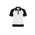 Malbon Women Golf Polo Shirt Colorblock Knit Tee 2026 Black front view 블랙 골프 의류 정면