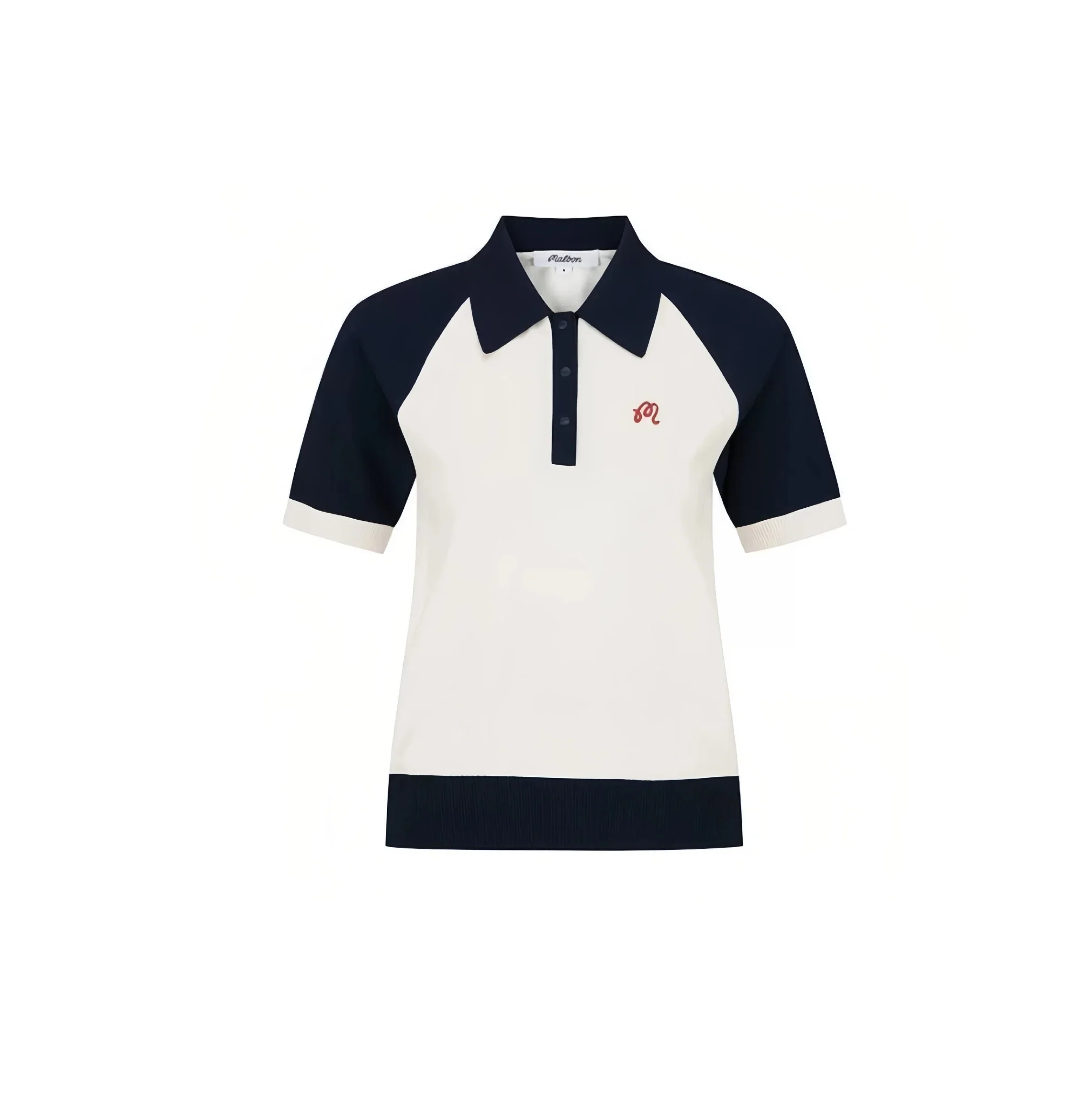 Malbon Women Golf Polo Shirt Colorblock Knit Tee 2026 Black front view 블랙 골프 의류 정면