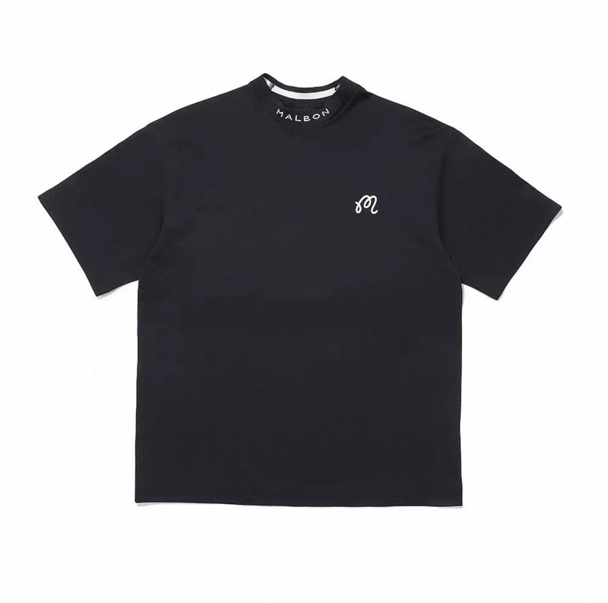 Malbon Golf 남성용 릴랙스 핏 코튼 크루넥 티셔츠 블랙 정면