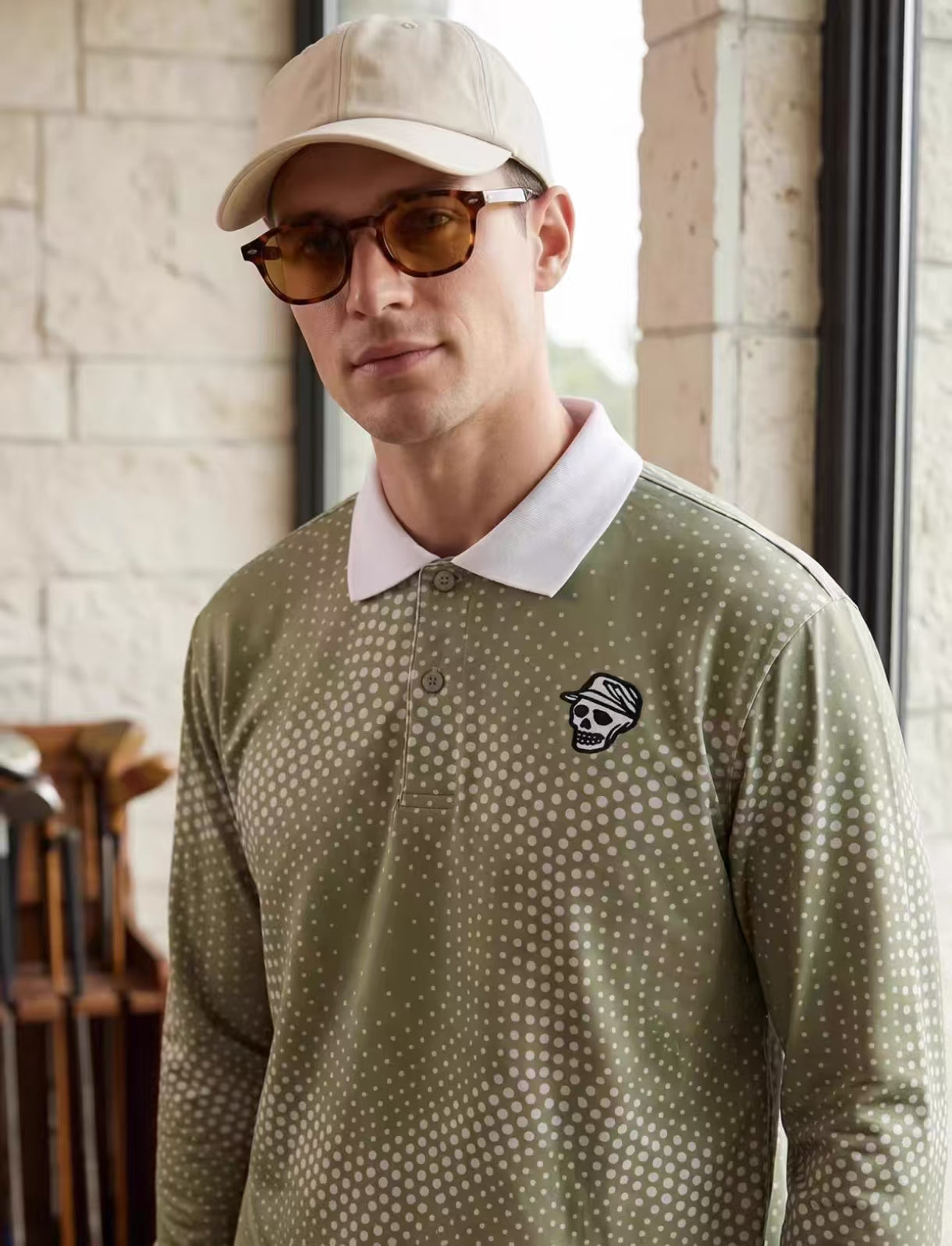 Devereux Golf 남성 그린 그라데이션 도트 긴팔 폴로 셔츠 그린 제품 이미지