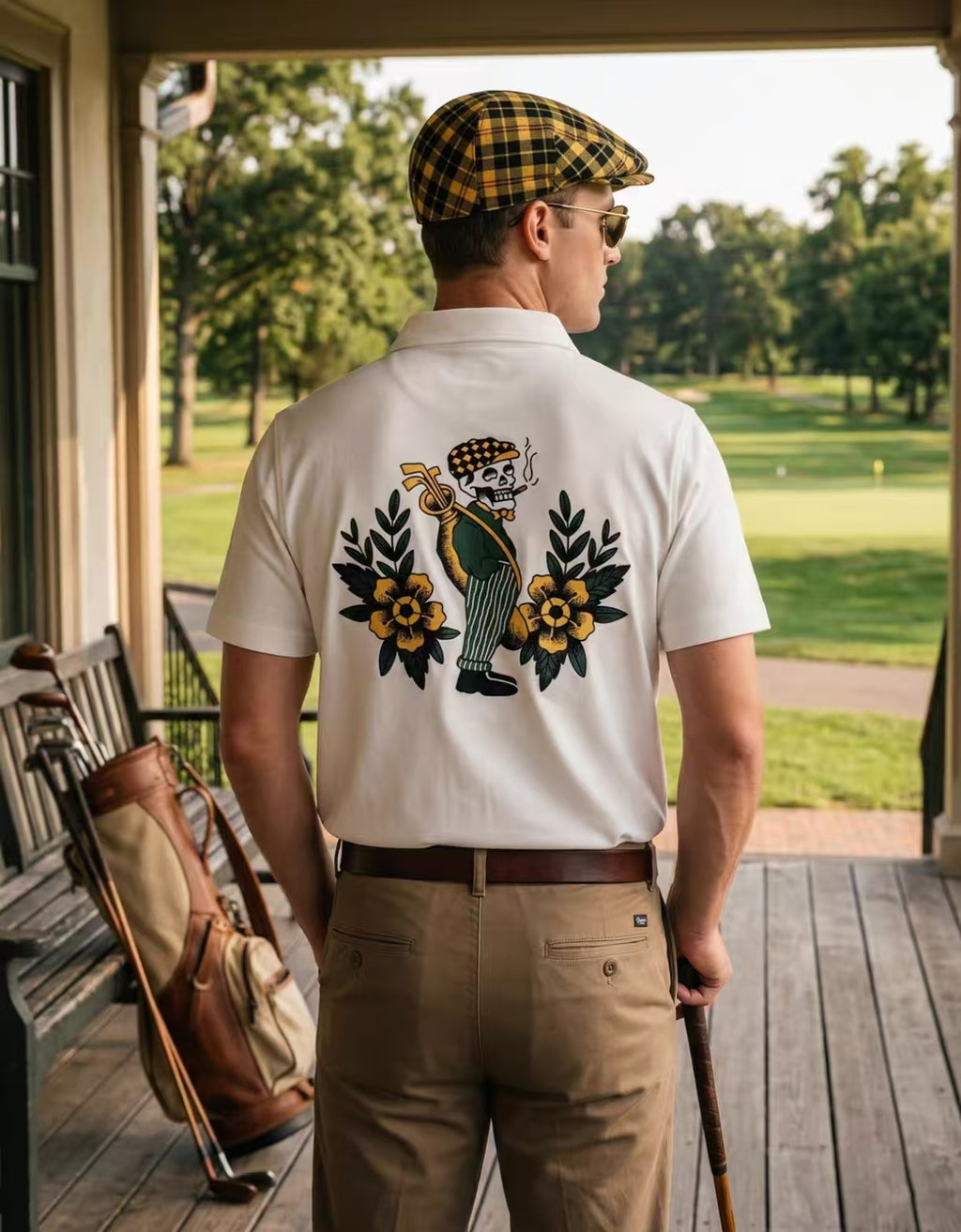 Devereux Golf 남성 빈티지 통기성 백그래픽 폴로 셔츠 화이트 제품 이미지