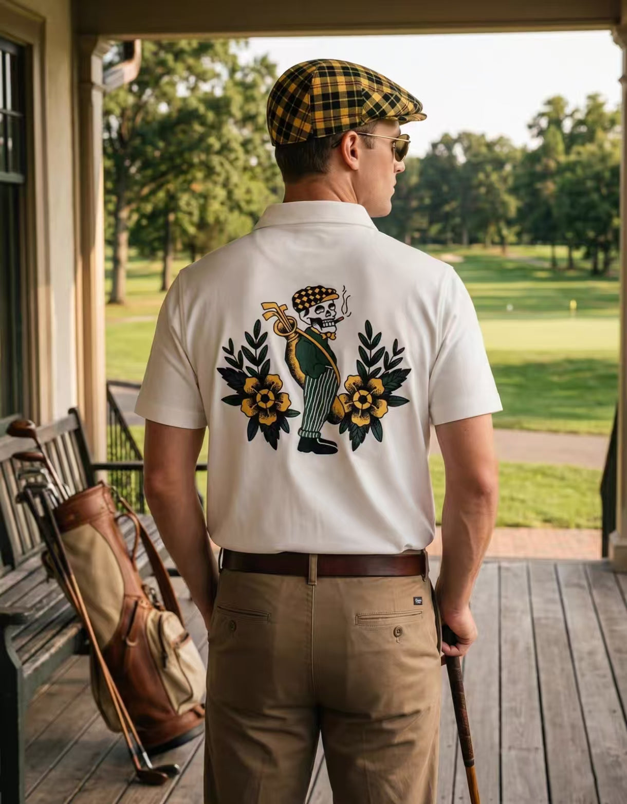 Devereux Golf 남성 빈티지 통기성 백그래픽 폴로 셔츠 화이트 제품 이미지