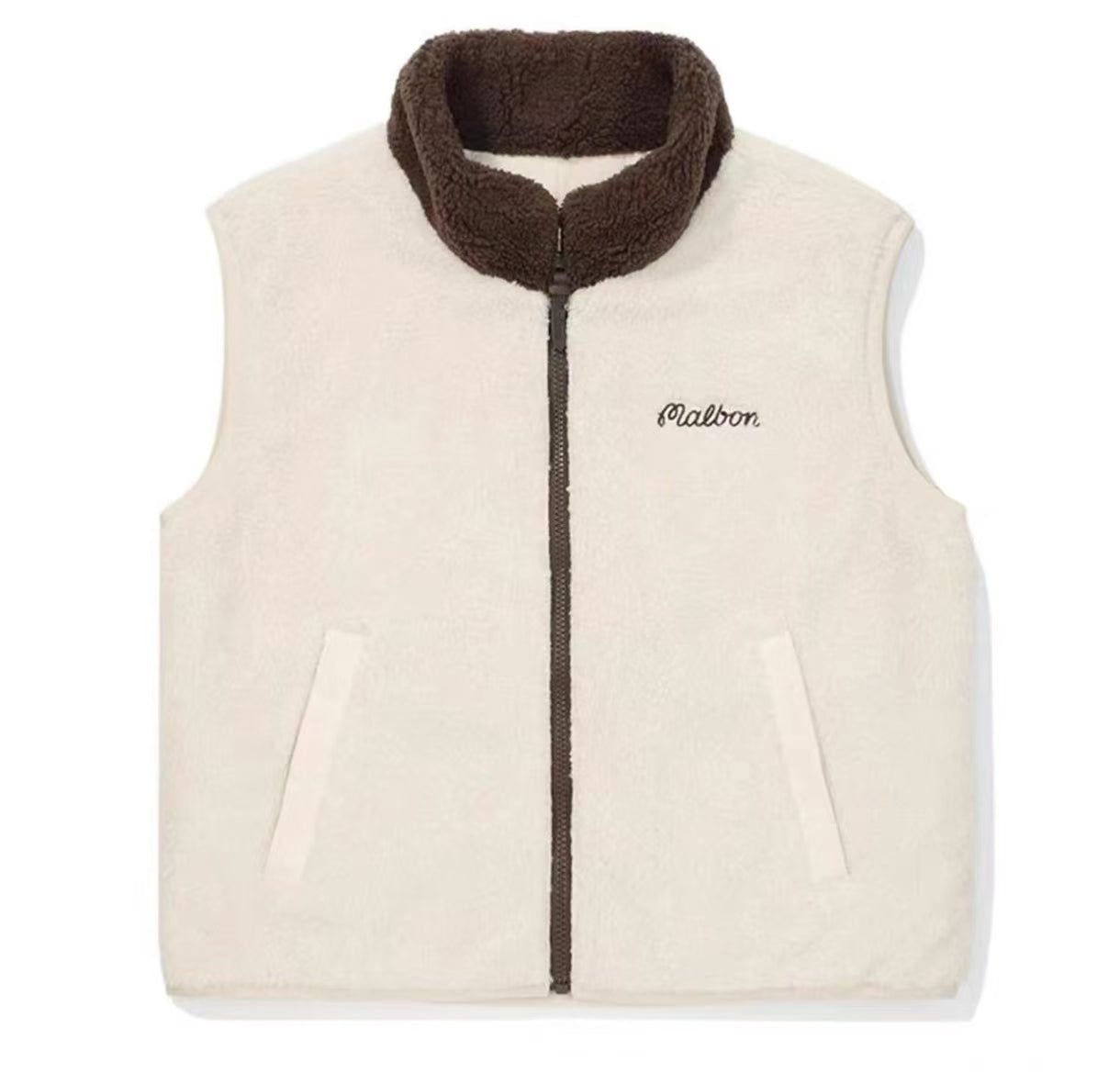 Malbon women's white reversible fleece insulated golf vest fleece front view