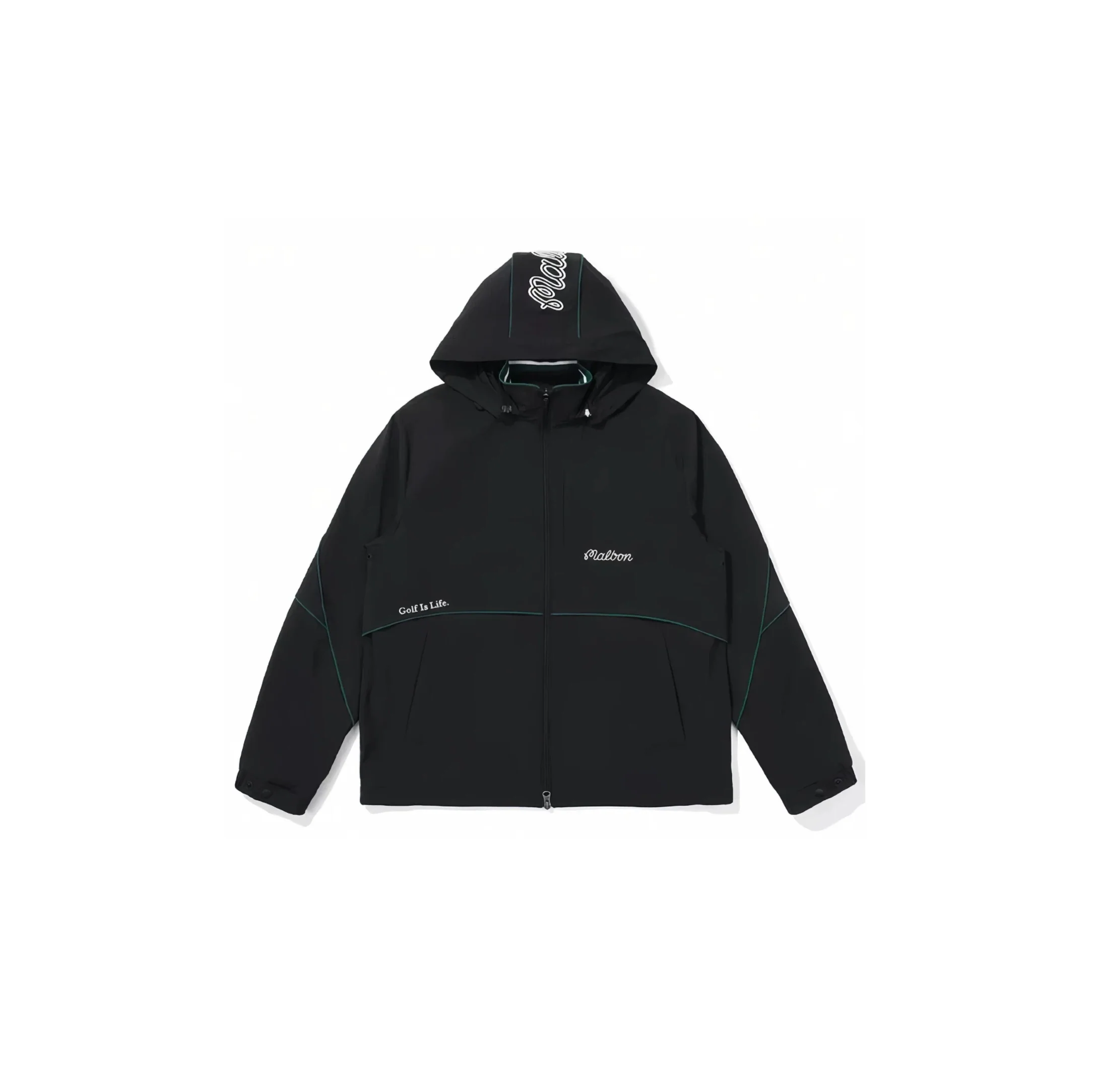 Malbon Men Golf Hooded Jacket Detachable Cap Casual Sport Outerwear 2025 Black front view 블랙 골프 의류 정면