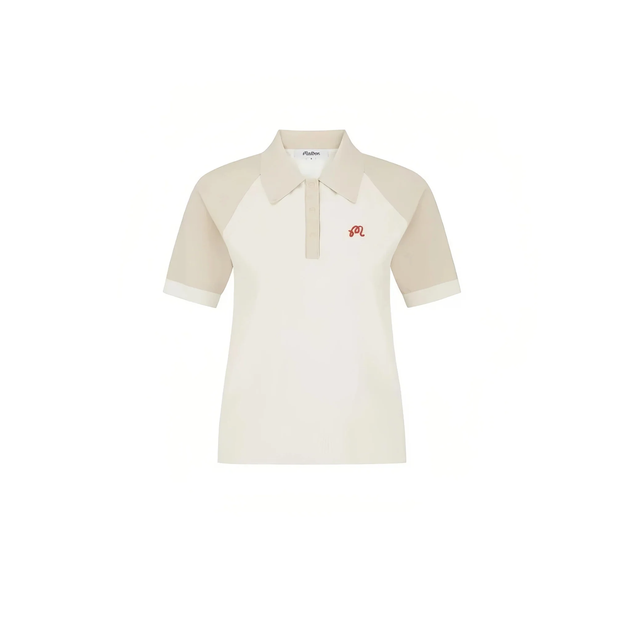 Malbon Women Golf Polo Shirt Colorblock Knit Tee 2026 Beige front view 베이지 골프 의류 정면