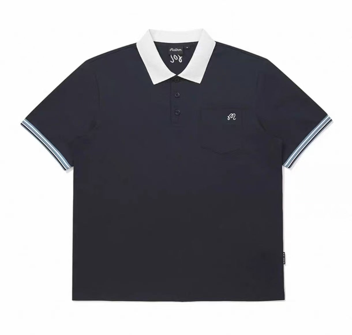 Malbon Golf 남성용 애슬레틱 폴로 셔츠 네이비 블루 정면