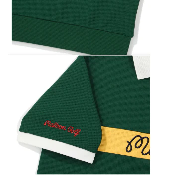 Malbon Men Golf Polo Shirt Breathable Casual Sport Tee Green fabric and trim detail 그린 골프 의류 원단과 트림 디테일