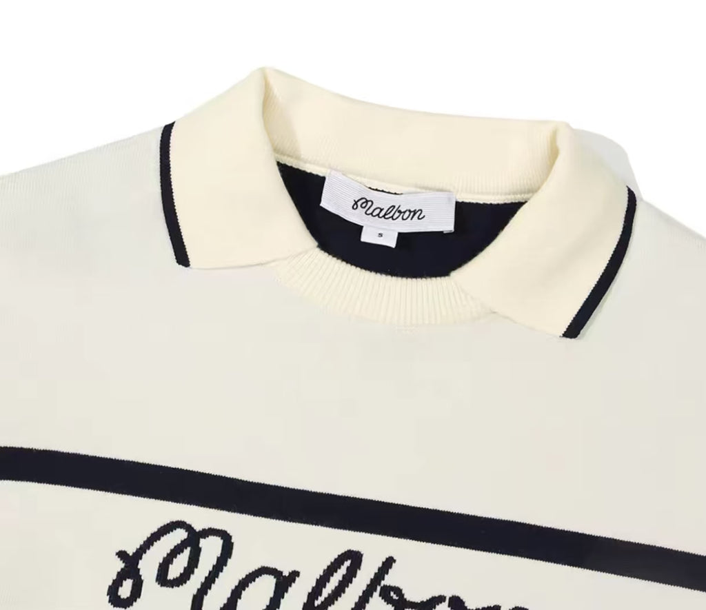 Malbon Women's Knit Golf Sweater Polo 애프리콧 골프 의류 카라와 로고 디테일