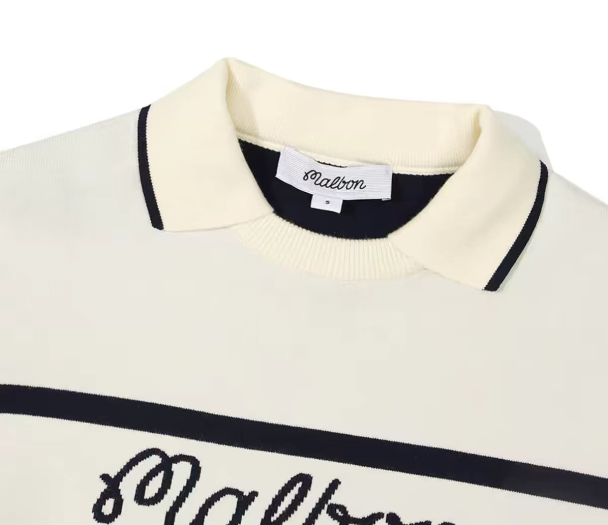 Malbon Women's Knit Golf Sweater Polo 애프리콧 골프 의류 카라와 로고 디테일