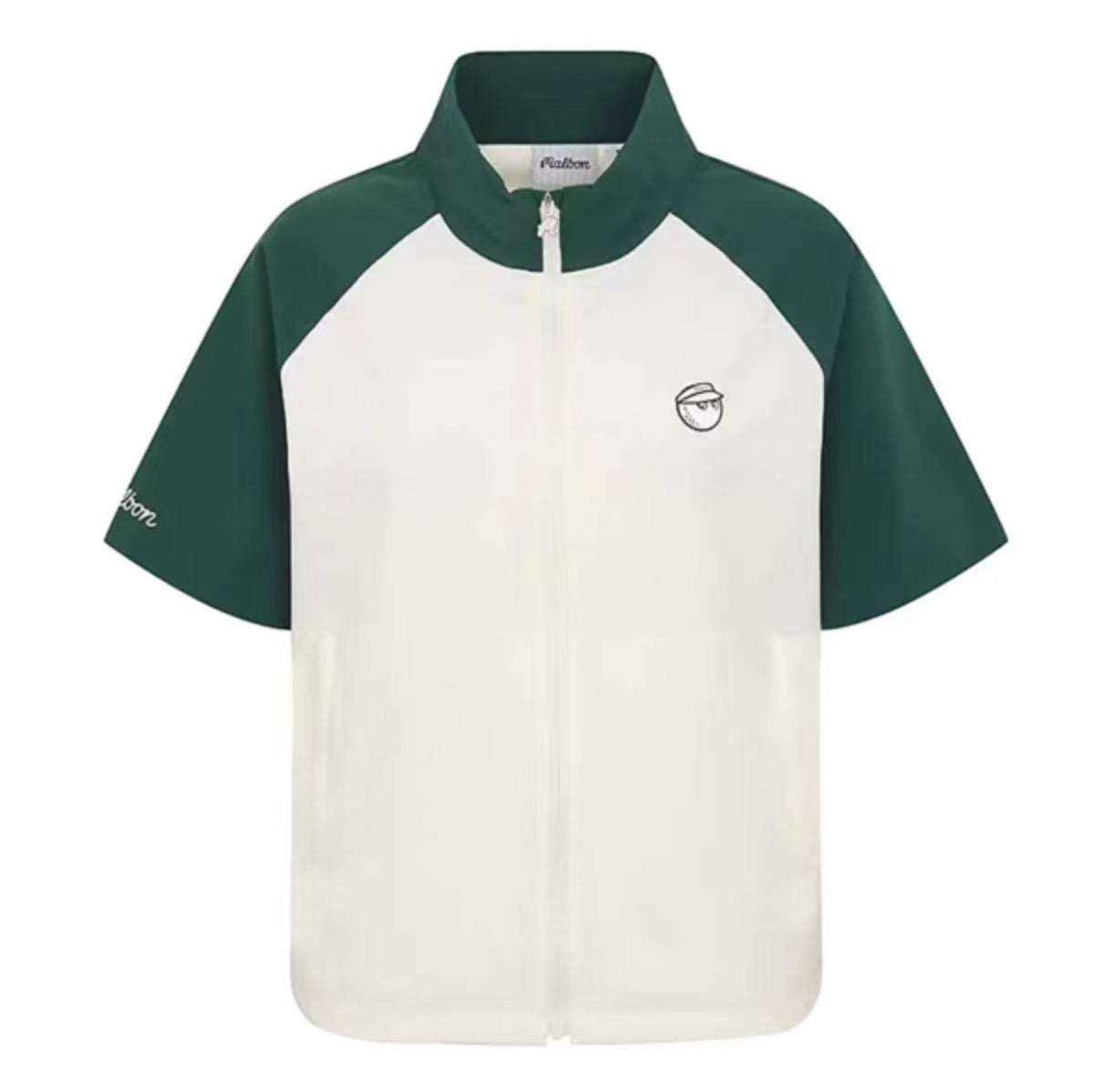Malbon Golf Women’s Quick-Dry Stand 칼라 스포츠 탑 그린 and 화이트 전면 이미지