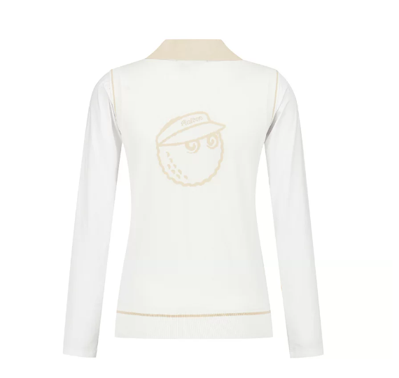 Malbon Women's Knit Long Sleeve Beige knit long sleeve golf top front view