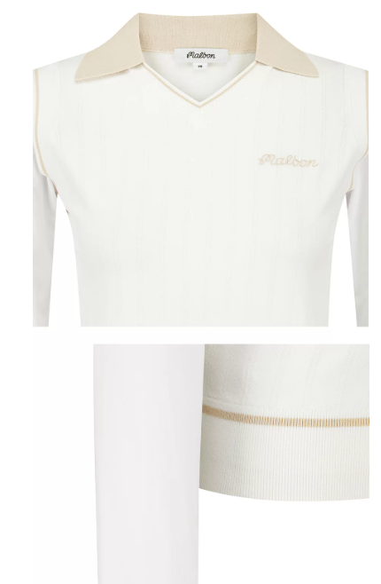 Malbon Women's Knit Long Sleeve Beige knit long sleeve golf top front view