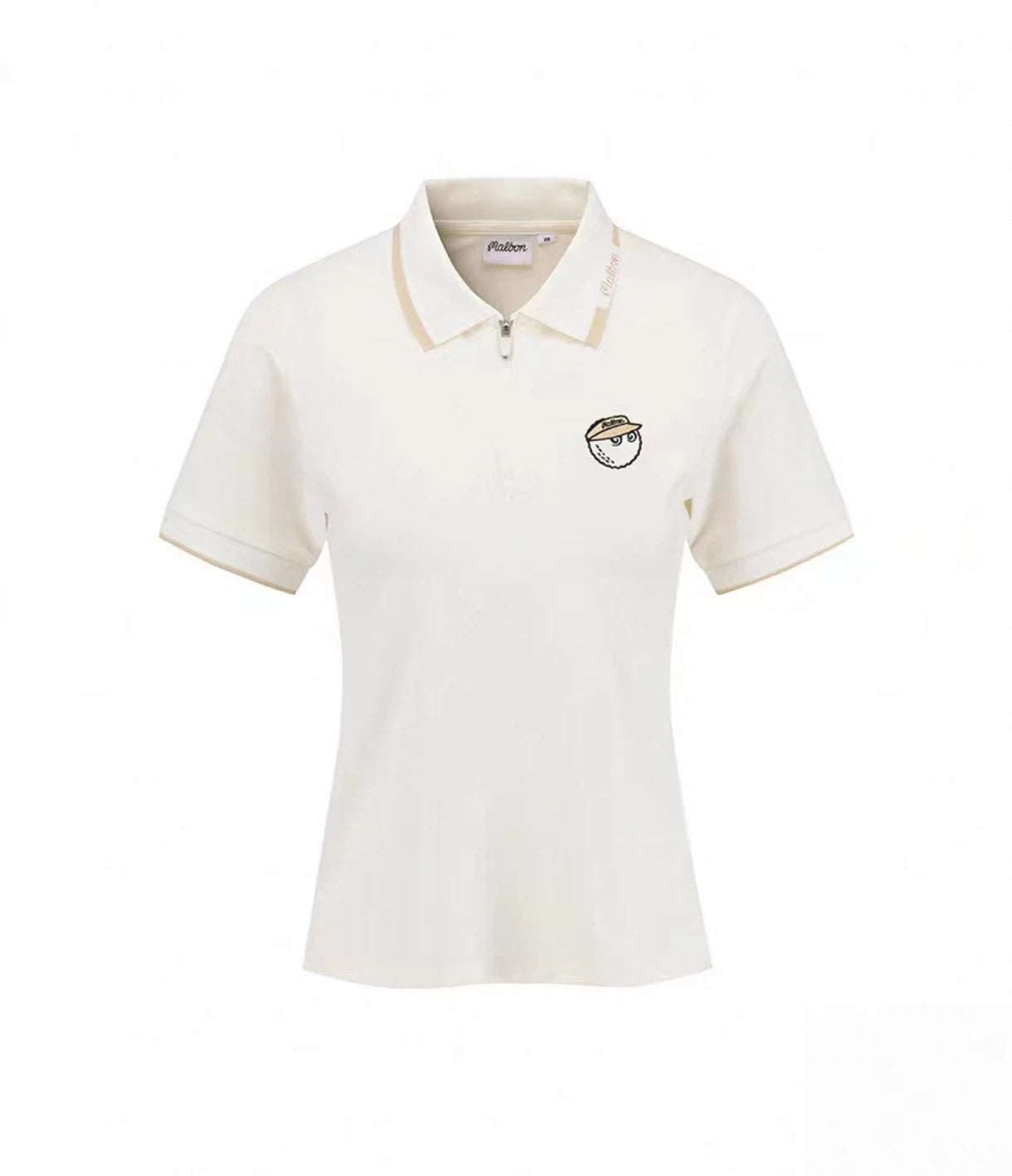 Malbon Women's Slim Fit Stretch Polo Shirt Beige stretch golf polo front view