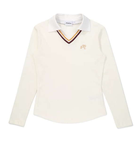 Malbon 여성용 Moisture-Wicking Long Sleeve Golf Polo 베이지 긴팔 골프 폴로 정면 이미지