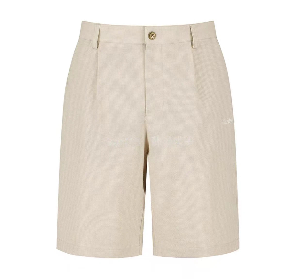Malbon Studio Seoul Seersucker Setup Shorts Beige seersucker golf shorts front view
