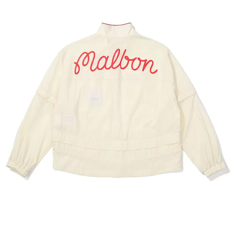 Malbon Women's Convertible Lightweight Golf Jacket Beige lightweight golf jacket model-wearing view