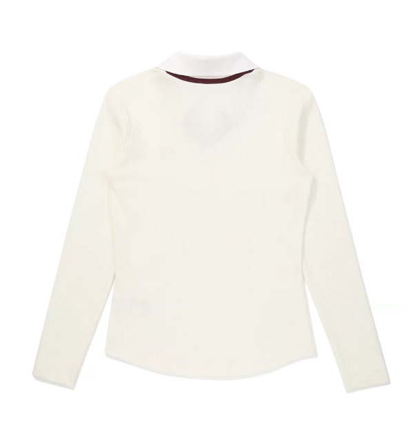 Malbon 여성용 Moisture-Wicking Long Sleeve Golf Polo 베이지 긴팔 골프 폴로 모델 착용 이미지