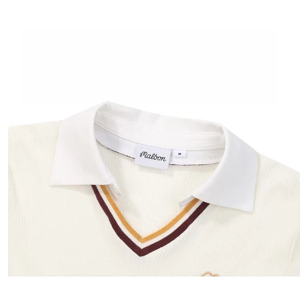 Malbon 여성용 Moisture-Wicking Long Sleeve Golf Polo 베이지 긴팔 골프 폴로 모델 착용 이미지