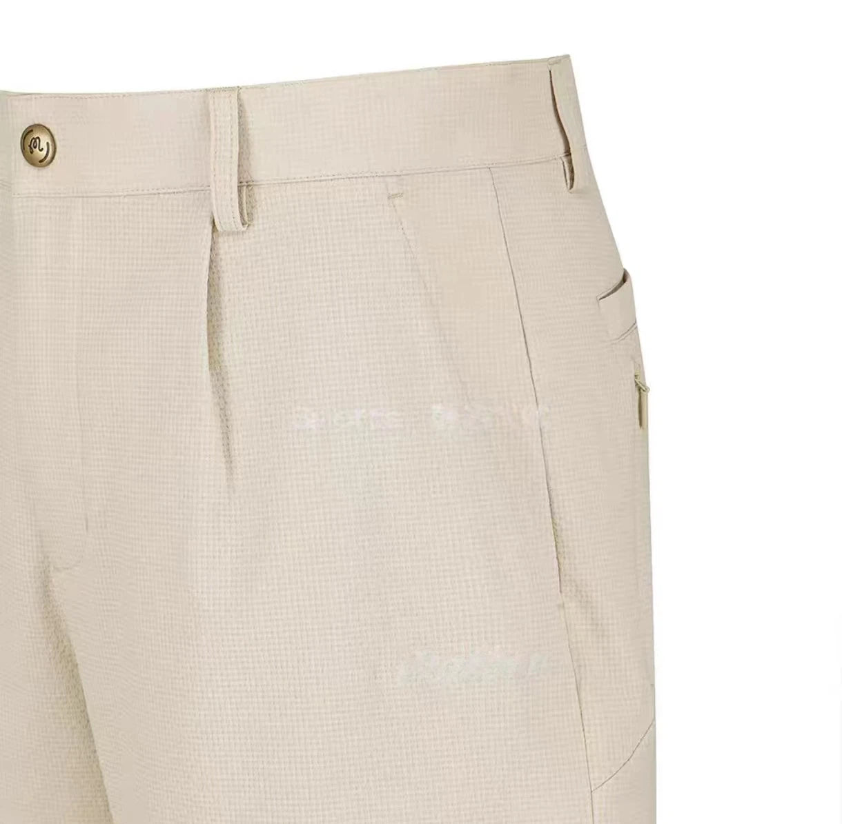 Malbon Studio Seoul Seersucker Setup Shorts Beige seersucker golf shorts front view