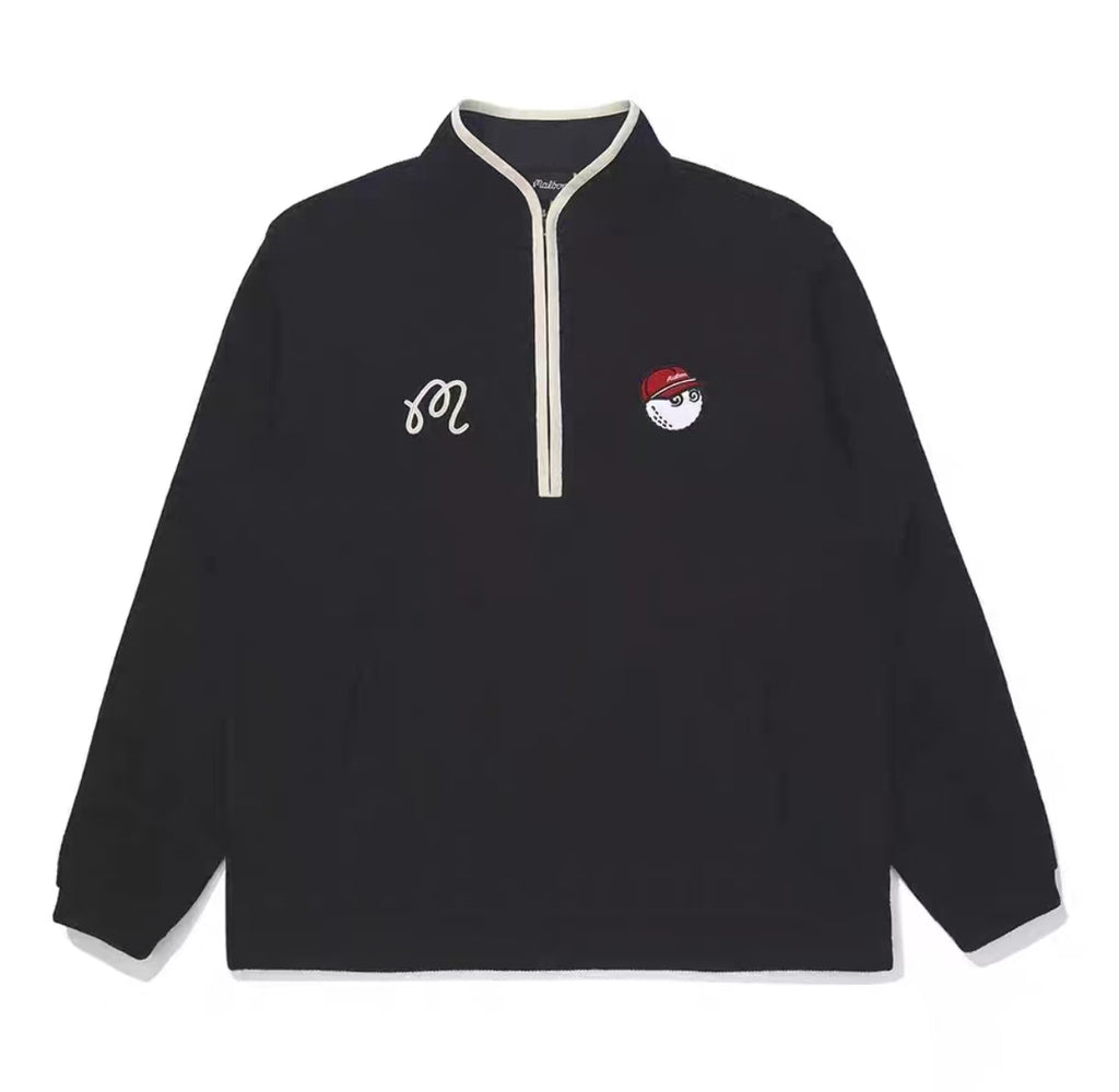 Malbon Grey Quarter Zip Pullover 블랙 골프 의류 정면