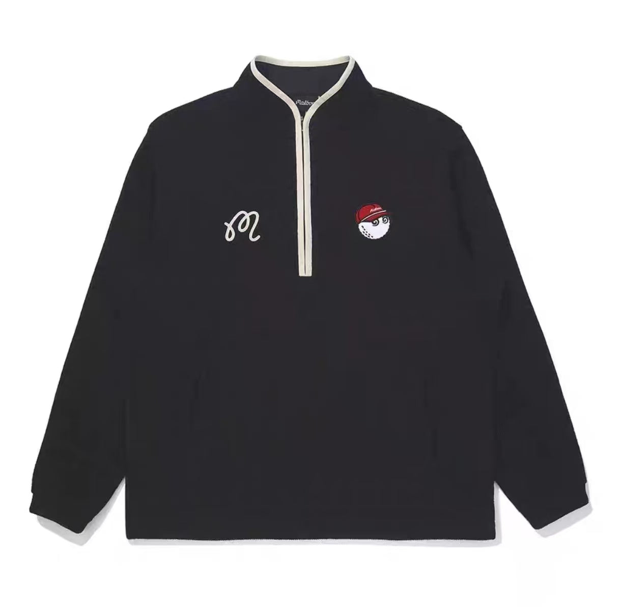 Malbon Grey Quarter Zip Pullover Black quarter zip golf pullover front view