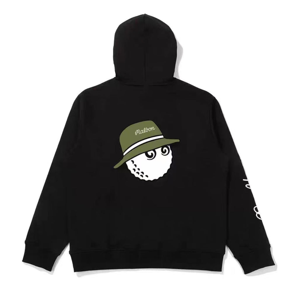 Malbon 남성용 Athletic Fleece Golf Hoodie 블랙 골프 후디 모델 착용 이미지