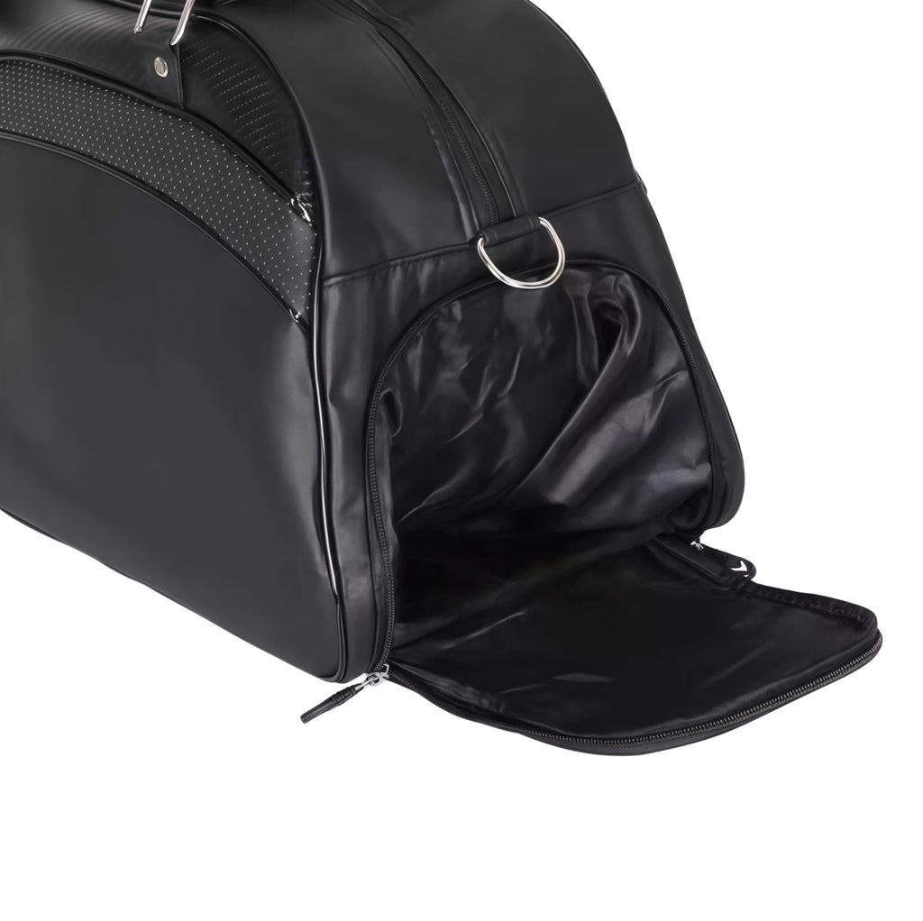 Close-up of the black Callaway duffel bag interior showing spacious main compartment, smooth lining, and secure zippers.