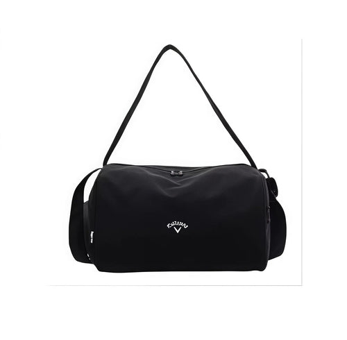 Front view of the black Callaway Golf Duffel Bag 2025 featuring the embroidered Callaway logo, adjustable shoulder strap, and sleek waterproof fabric. Ideal for golfers and urban travelers.