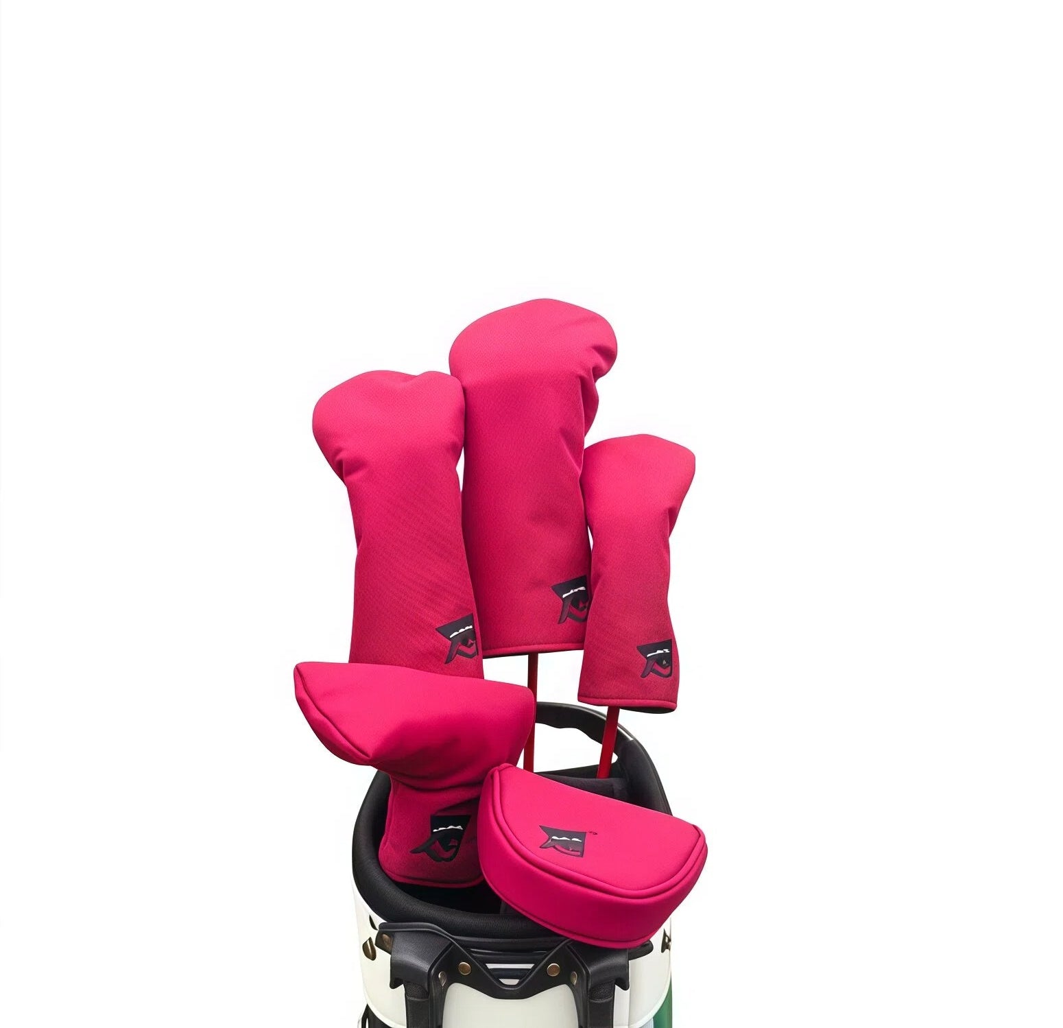 Canvas Minimalist Golf Driver Cover Set in magenta with black logo, includes driver, fairway wood, and putter headcovers - unisex design for universal fit and club protection