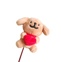 Adorable beige plush puppy golf driver headcover holding a red heart, featuring soft fur, cute black eyes, and a friendly smile, designed to protect your 1 wood club with a sweet and playful animal-themed design.