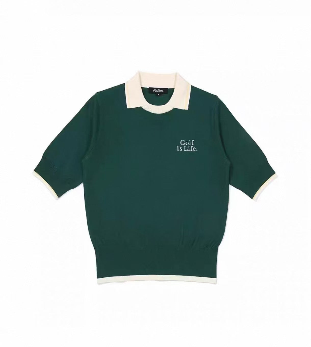 Malbon Women's Slim Fit Knit Short Sleeve Polo Green knit golf polo front view