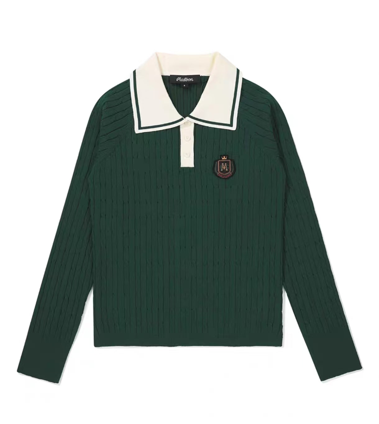 Malbon Preserve Point Collar Knit Green knit golf top front view