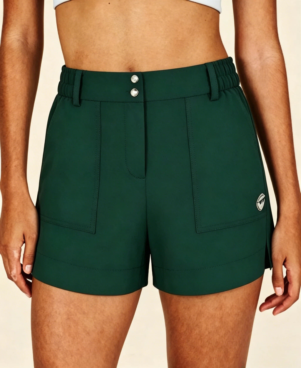 Malbon Women's Logo Quick-Dry Relaxed Shorts Green quick-dry golf shorts front view