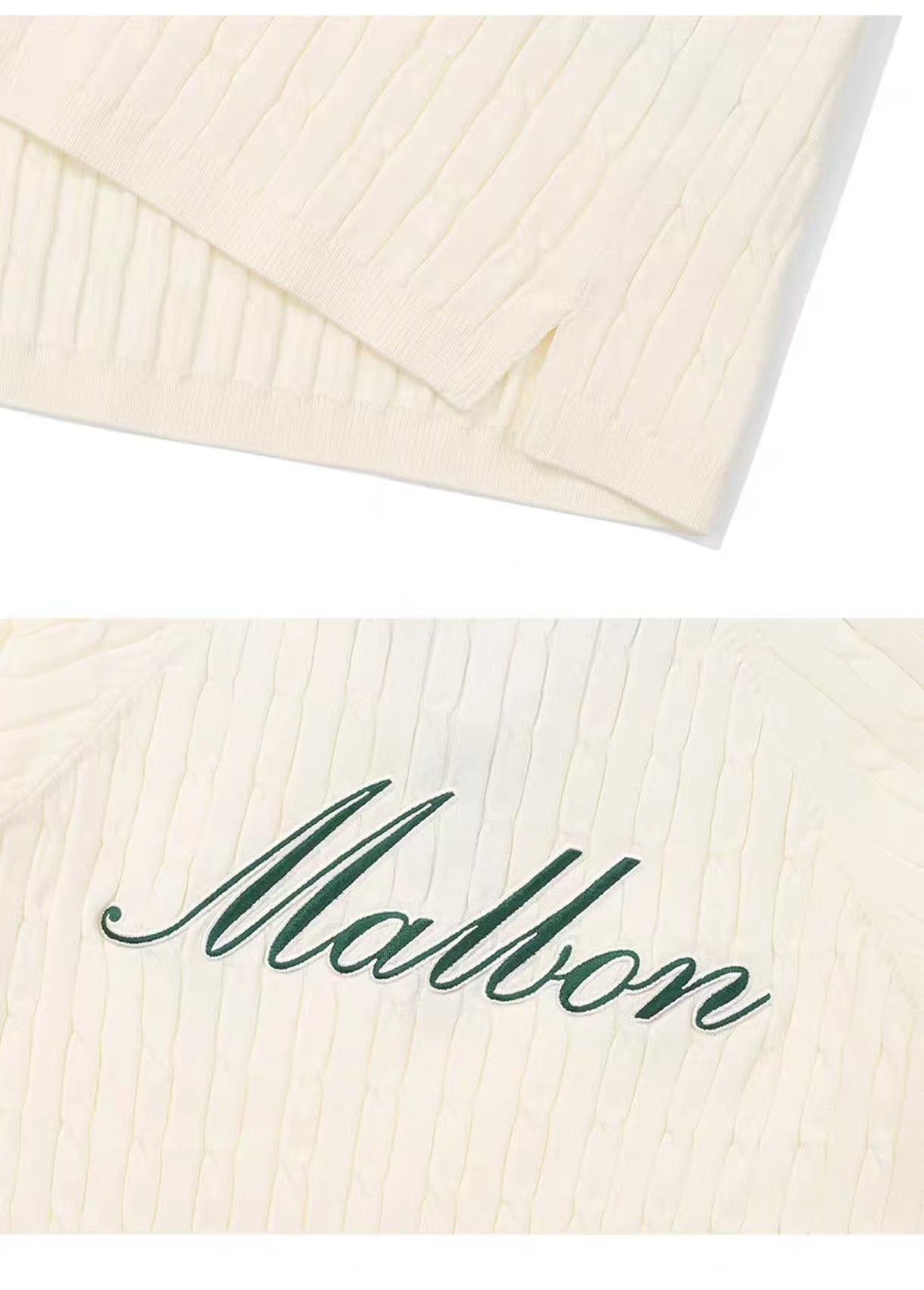 Malbon Preserve Point Collar Knit Ivory knit golf top detail view