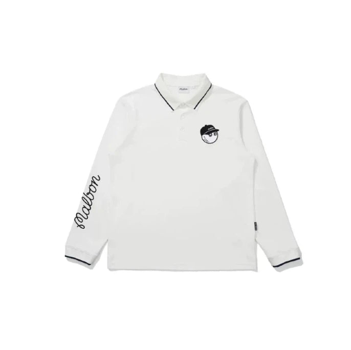 Malbon Men's Long-Sleeve Golf Polo Shirt 화이트 골프 의류 정면