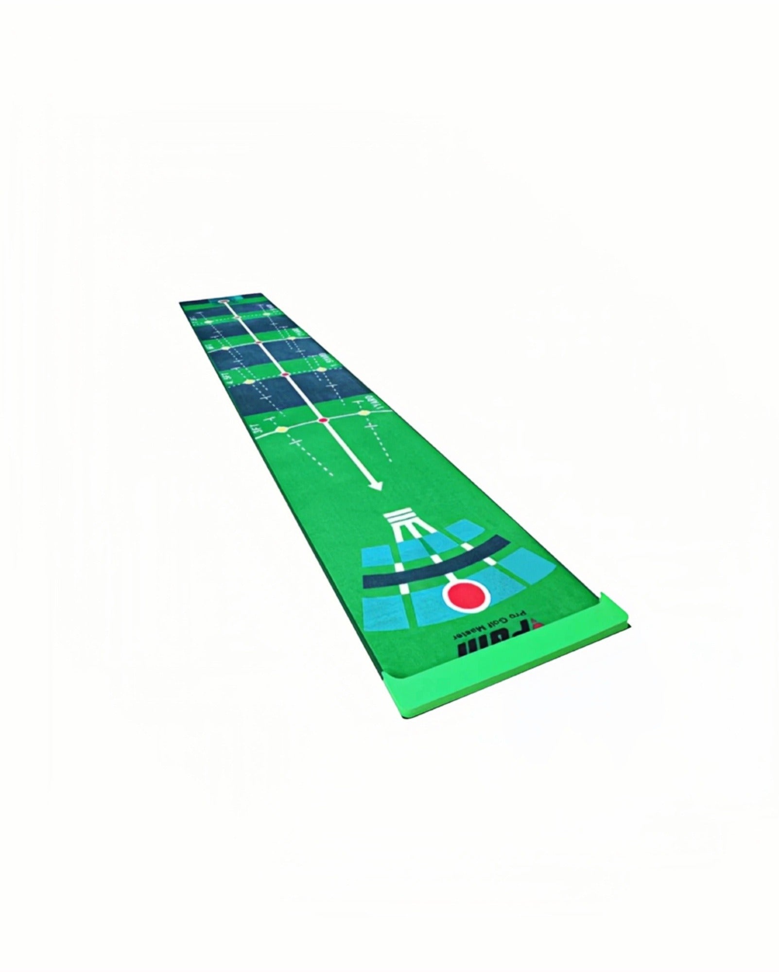 PGM golf putting mat in use for indoor distance control and stroke alignment training
