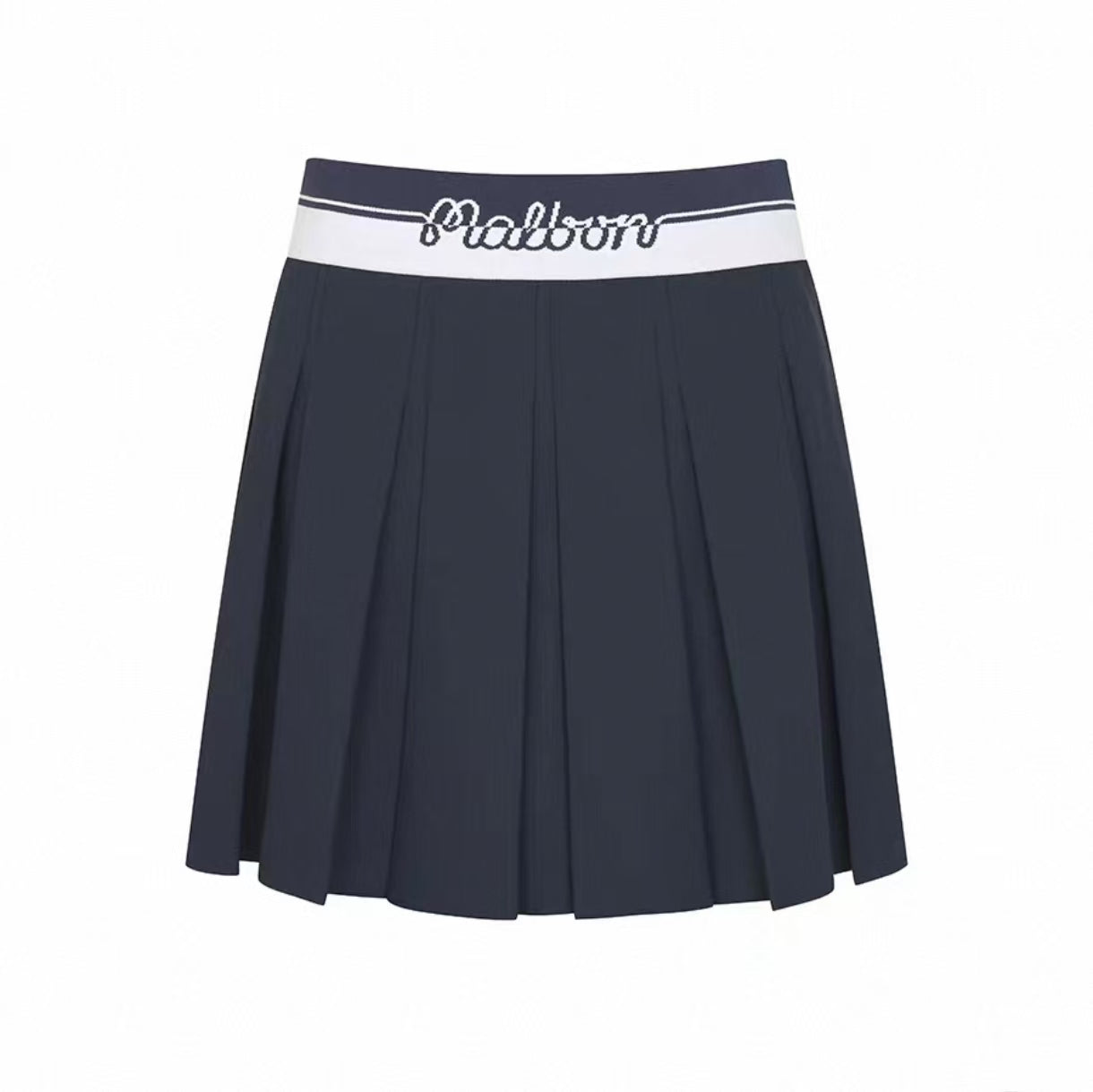 Malbon Studio Seoul Logo Banding Pleated Skirt Navy Blue pleated golf skirt detail view