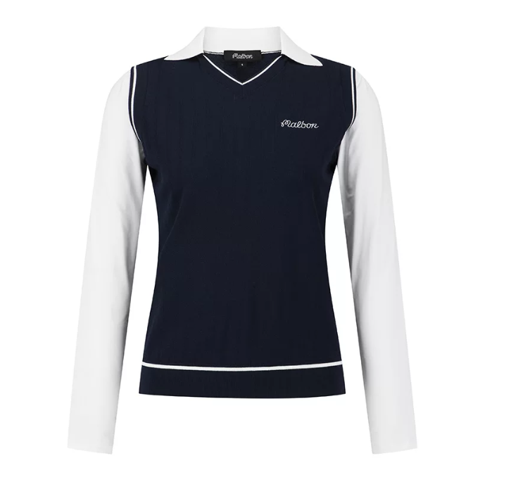 Malbon Women's Knit Long Sleeve Navy knit long sleeve golf top front view