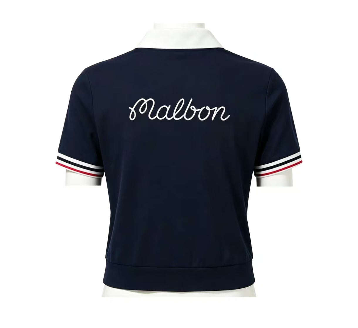 Malbon 여성용 Lightweight Breathable Golf T-Shirt 네이비 골프 티셔츠 모델 착용 이미지