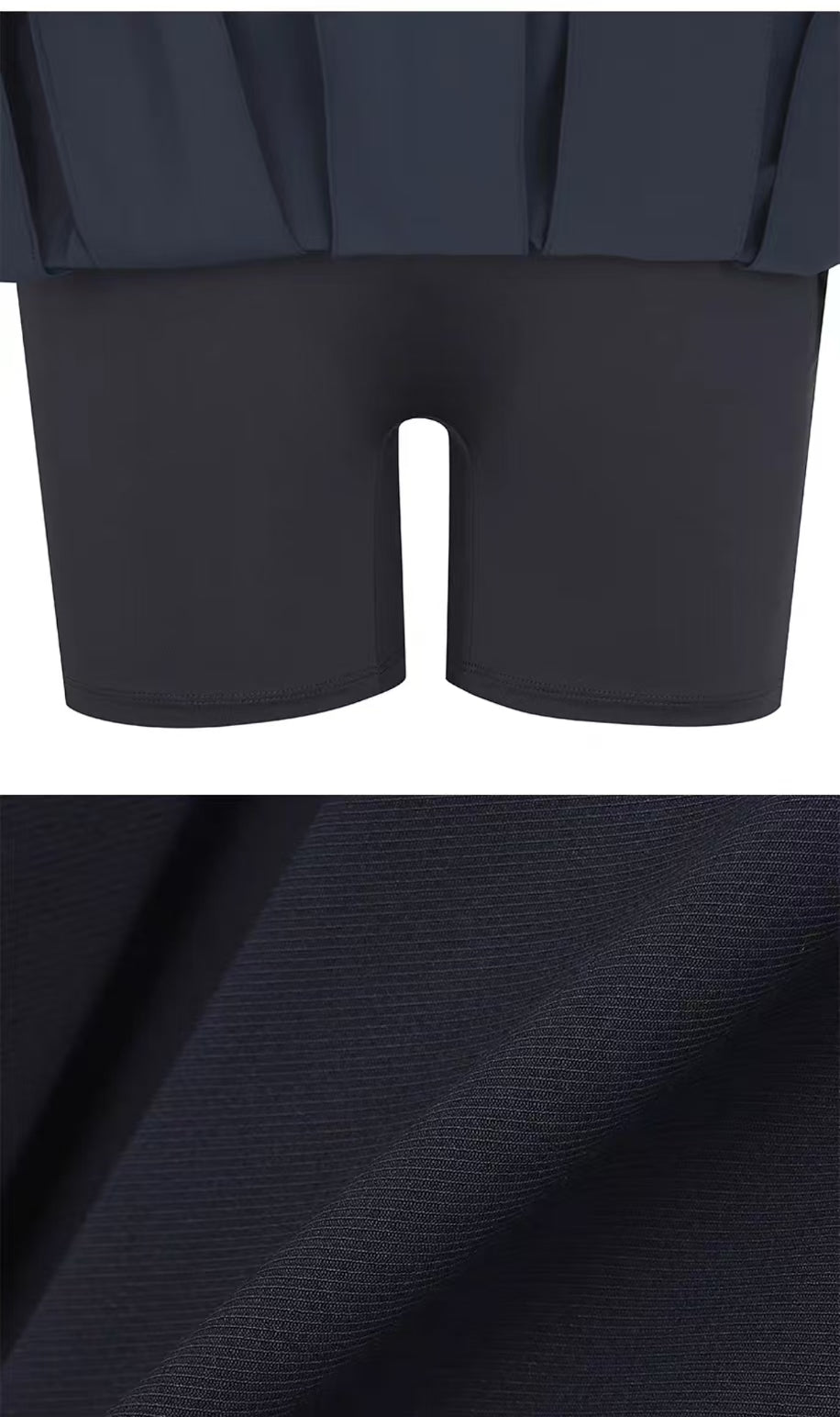Malbon Studio Seoul Logo Banding Pleated Skirt Navy Blue pleated golf skirt detail view