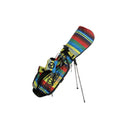 A side profile of the Scotty Cameron Junior Serape Stand Bag with the matching striped headcover attached. The image highlights the "SCOTTY CAMERON" branding and the durable dual-strap system designed for easy carrying.