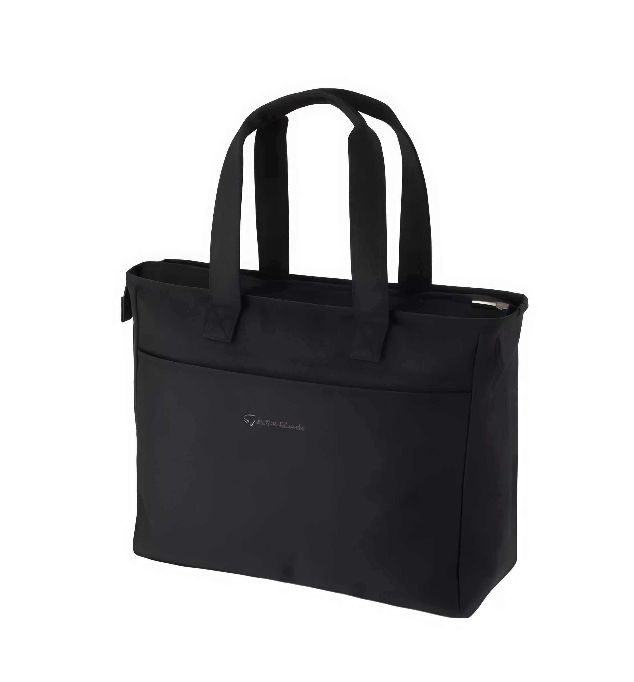 Back view of the TaylorMade Black Golf Tote showing a small, elegant embroidered "TaylorMade" script logo. Designed for clean, minimalist style and everyday use.