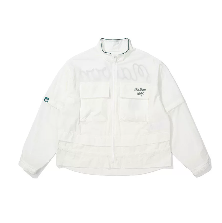 Malbon Women's Convertible Lightweight Golf Jacket White lightweight golf jacket front view